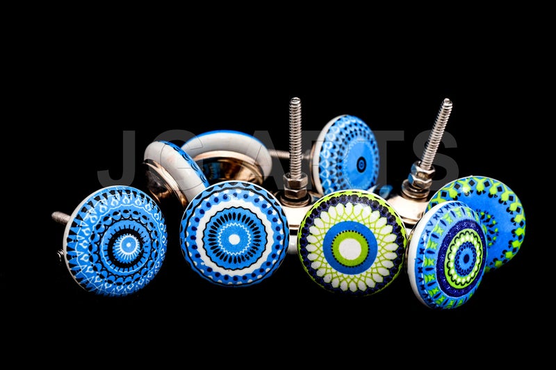 JGARTS Blue Mix Vintage Look Flower Ceramic Knobs Door Handle Cabinet Drawer Cupboard Pull Mandala Xfer New (10) - Image 2